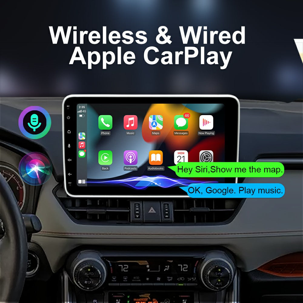 Datong 10.1 Inch 1din Android Auto & Wireless CarPlay Adjustable Car Radio Car Stereo Receiver with Live Rear-View Backup Camera