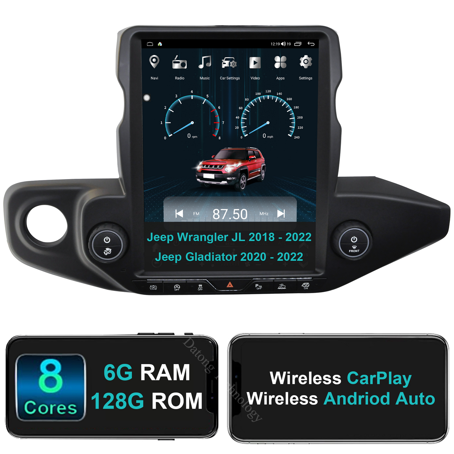 12.1 Inch Android Car Stereo for Jeep Wrangler 2018-2022/ Gladiator 2020-2022 Wireless CarPlay Car Radio Audio Receiver